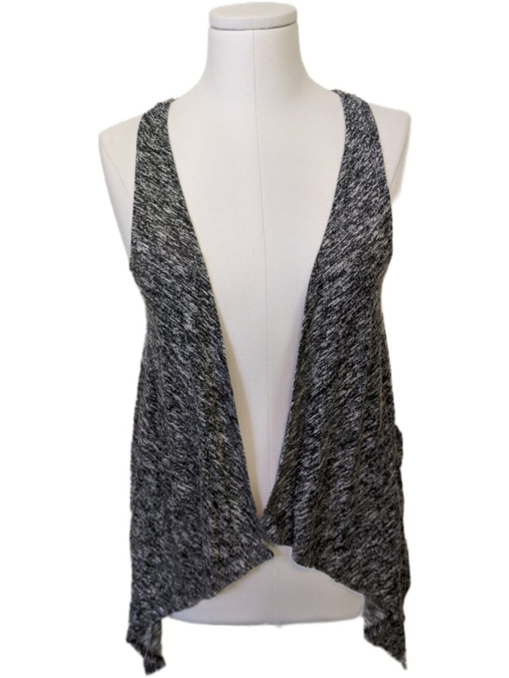 Dark Grey Marled Knit Flowy Drape Open Vest Sleeveless Cardigan 2010s Casual Top